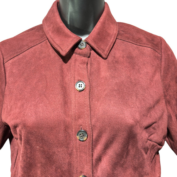 A Loves A Merlot Faux Suede Button Front Long Sleeve Midi Dress Fit & Flare Med. - Picture 7 of 14